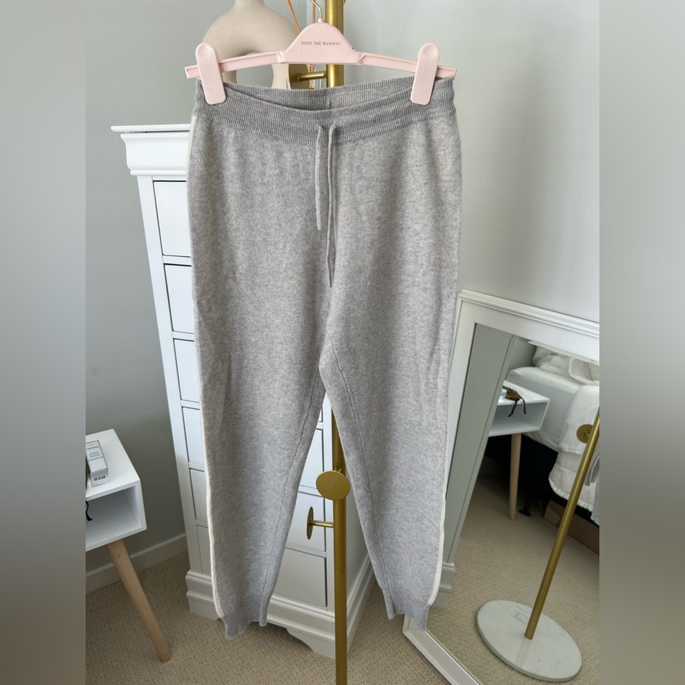 Saks Cashmere Joggers - Soft Grey w Cream Side Stripe - XS